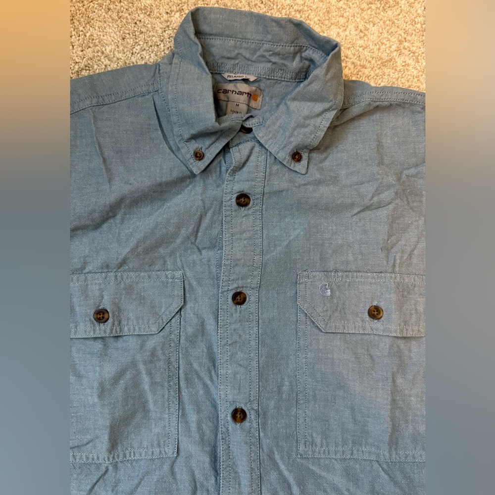Carhartt Men’s Chambray Button-Down Shirt in Light Blue, M